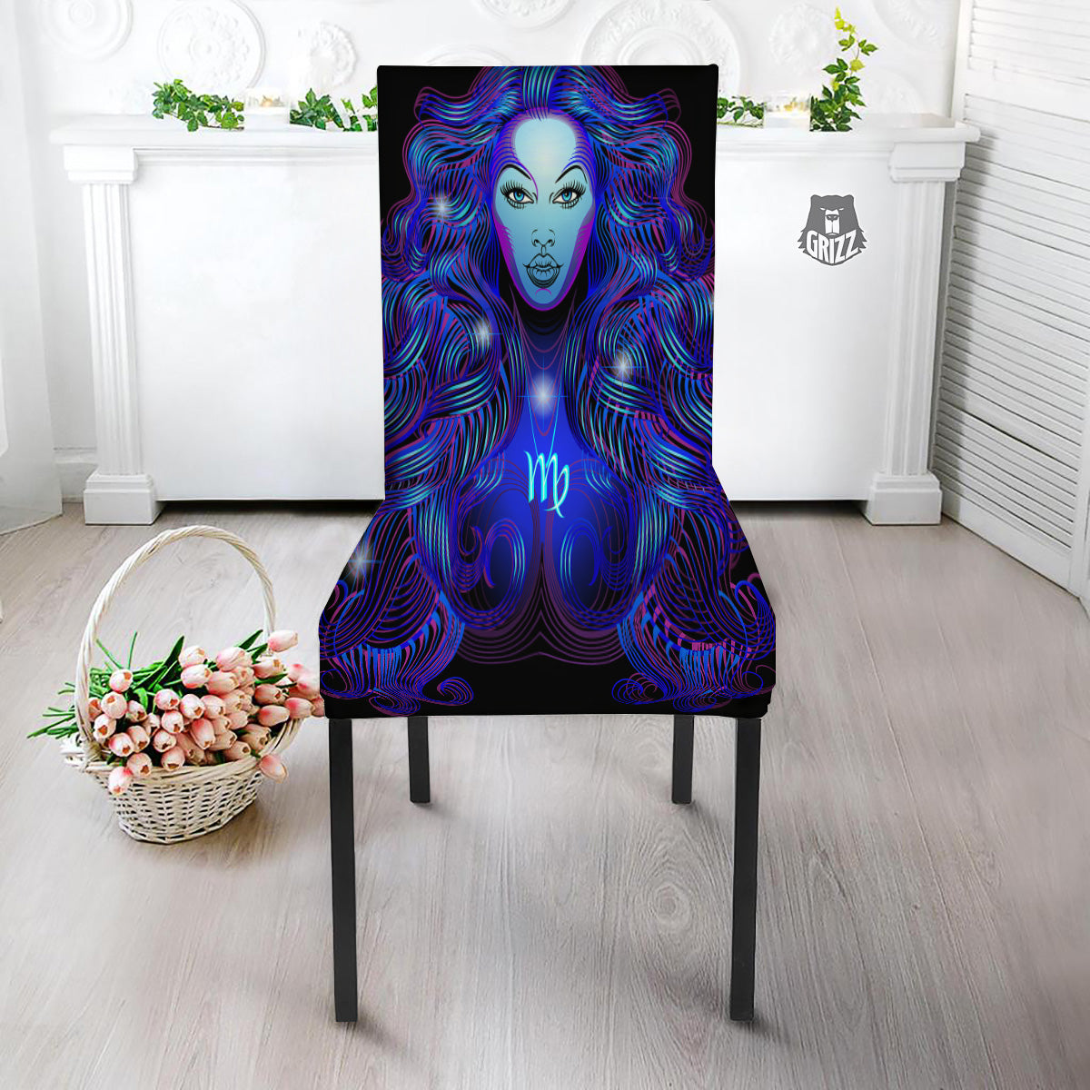 Zodiac Sign Blue Virgo Print Dining Chair Slipcover-grizzshop