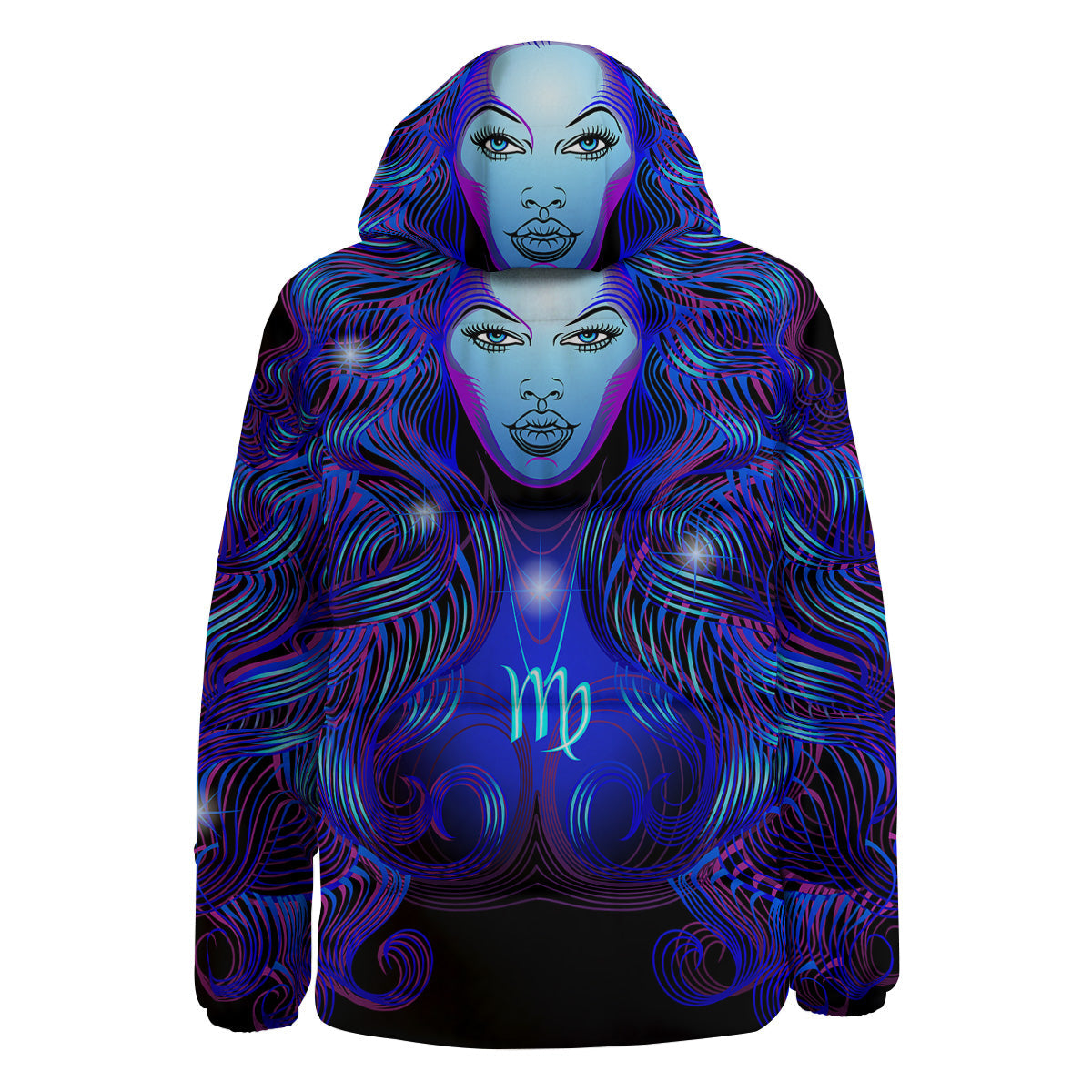 Zodiac Sign Blue Virgo Print Down Jacket-grizzshop