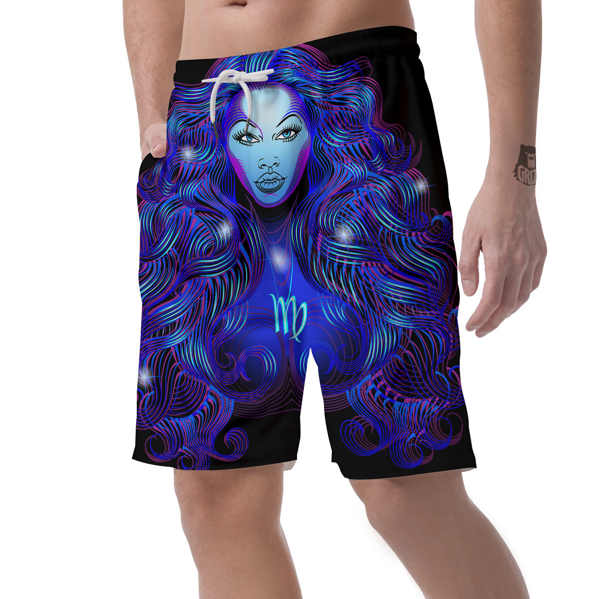 Zodiac Sign Blue Virgo Print Men's Shorts-grizzshop