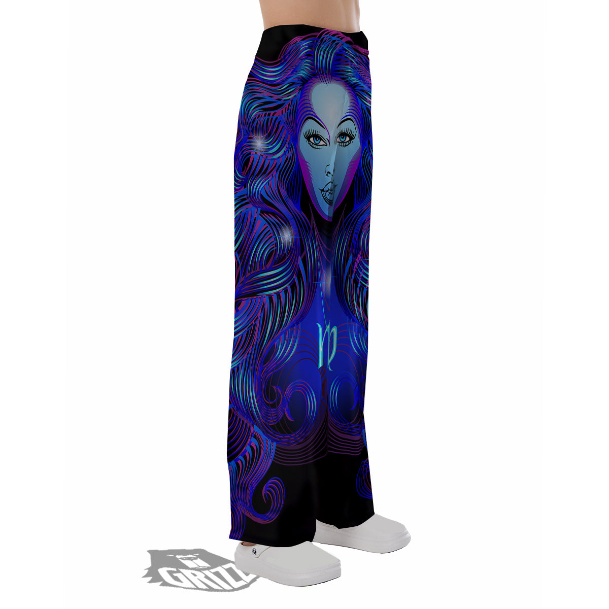 Zodiac Sign Blue Virgo Print Pajama Pants-grizzshop
