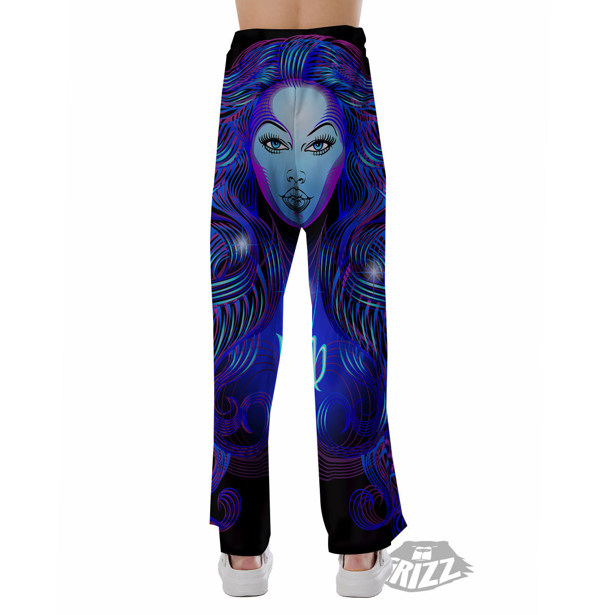 Zodiac Sign Blue Virgo Print Pajama Pants-grizzshop