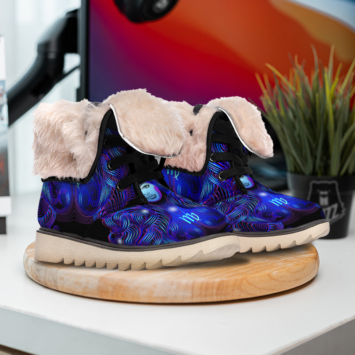 Zodiac Sign Blue Virgo Print Snow Boots-grizzshop