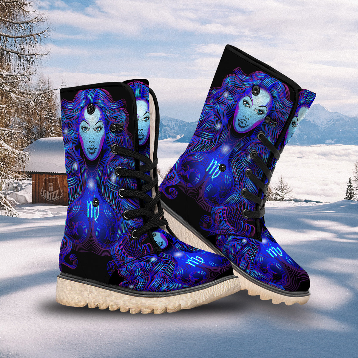 Zodiac Sign Blue Virgo Print Snow Boots-grizzshop
