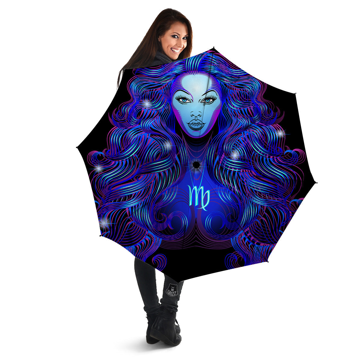 Zodiac Sign Blue Virgo Print Umbrella-grizzshop