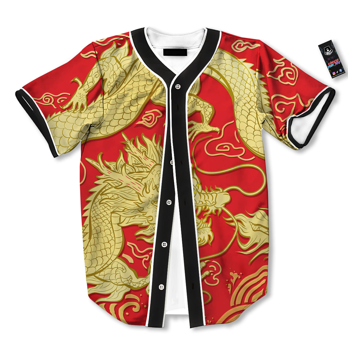 Zodiac Sign Chinese Dragon Print Baseball Jersey-grizzshop
