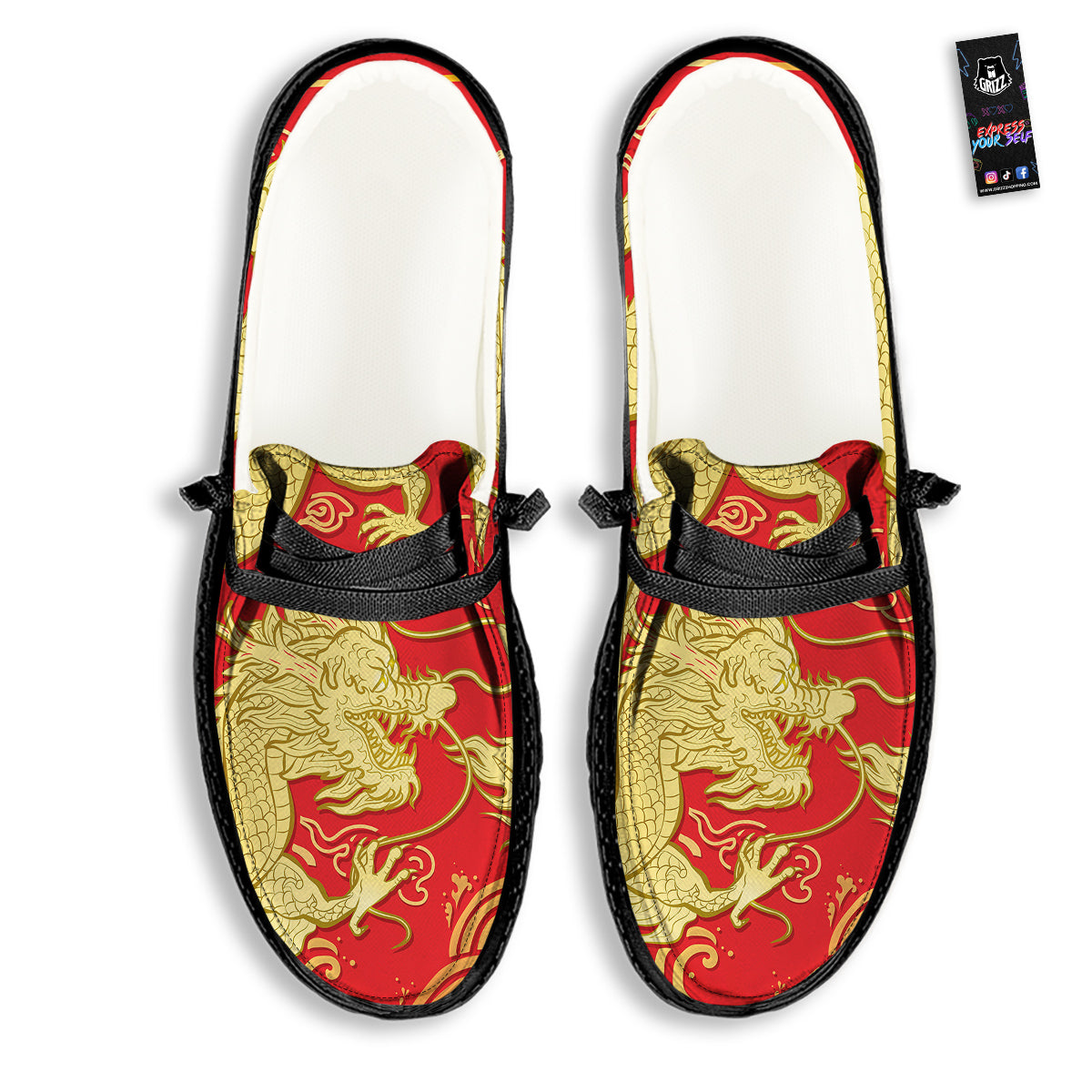 Zodiac Sign Chinese Dragon Print Black Loafers-grizzshop
