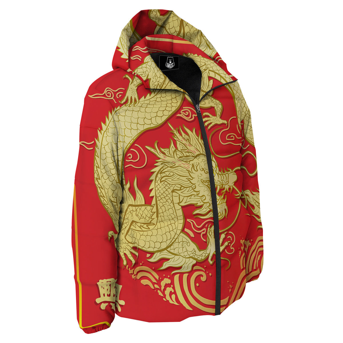 Zodiac Sign Chinese Dragon Print Down Jacket-grizzshop
