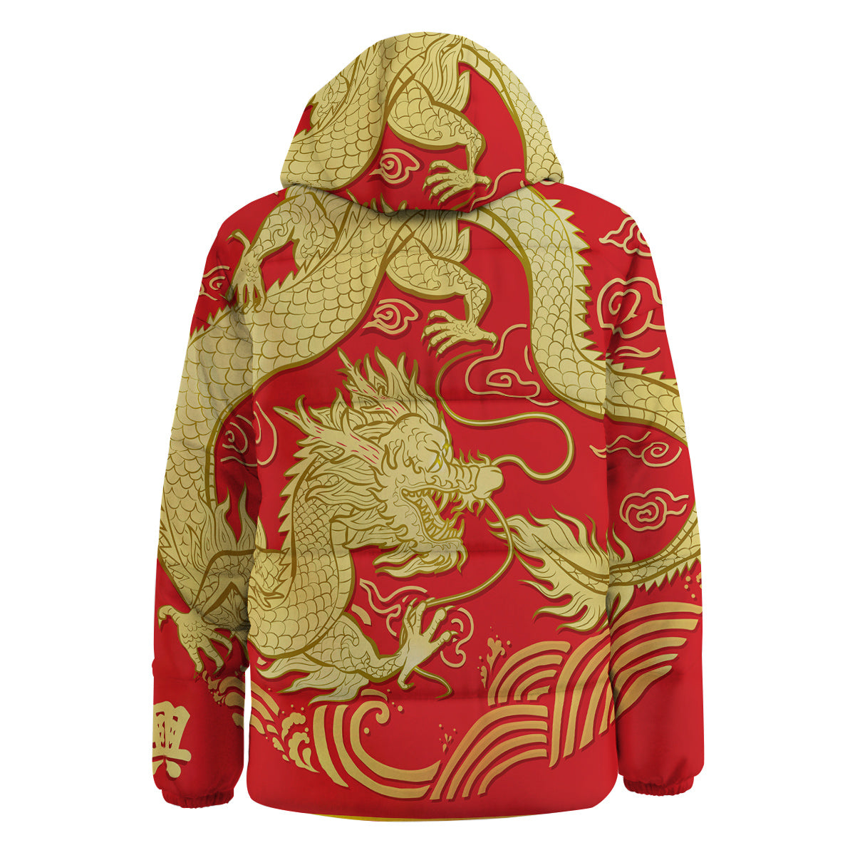 Zodiac Sign Chinese Dragon Print Down Jacket-grizzshop