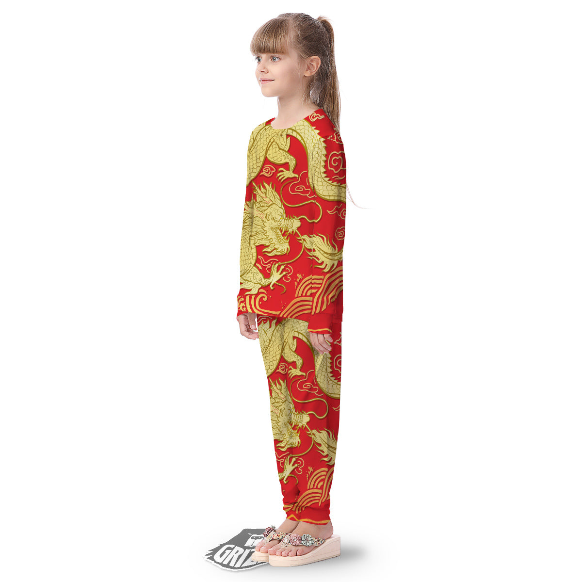 Zodiac Sign Chinese Dragon Print Kid's Pajamas-grizzshop