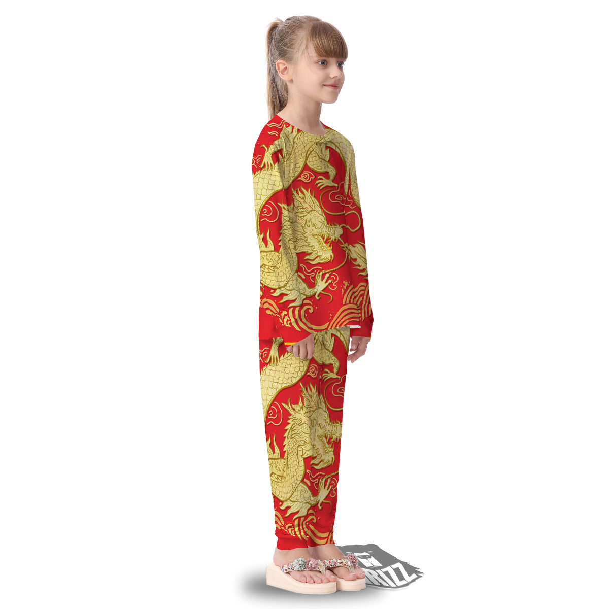 Zodiac Sign Chinese Dragon Print Kid's Pajamas-grizzshop