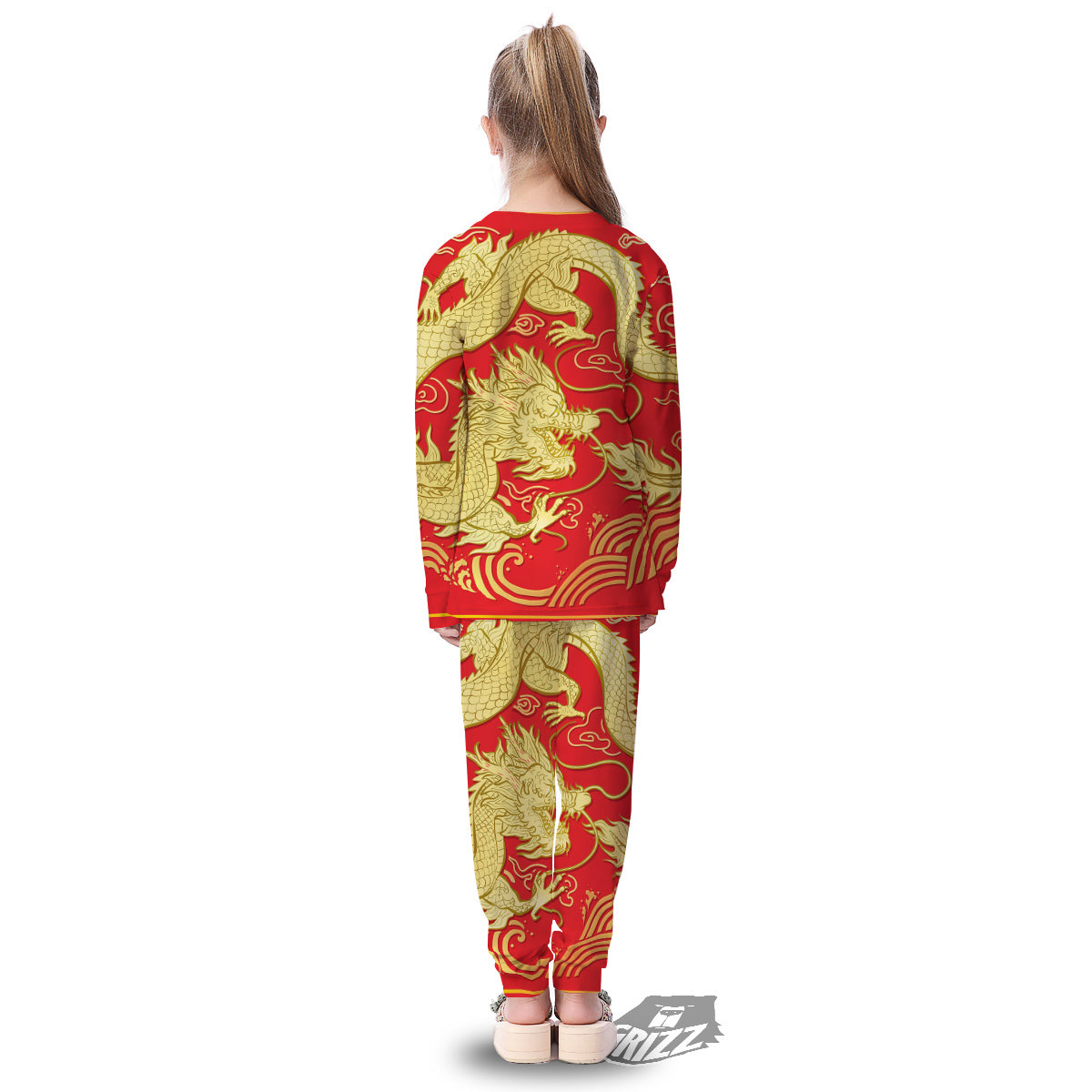 Zodiac Sign Chinese Dragon Print Kid's Pajamas-grizzshop