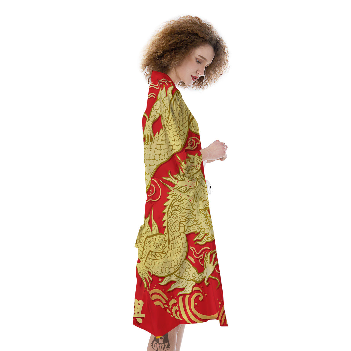 Zodiac Sign Chinese Dragon Print Kimono-grizzshop