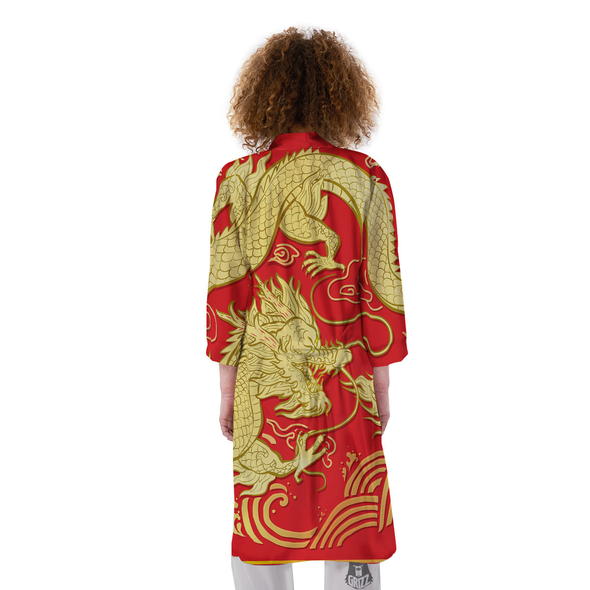 Zodiac Sign Chinese Dragon Print Kimono-grizzshop