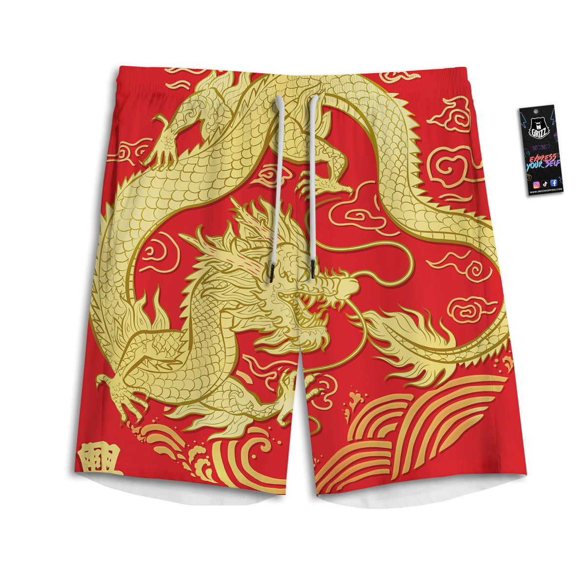 Zodiac Sign Chinese Dragon Print Men's Athletic Shorts