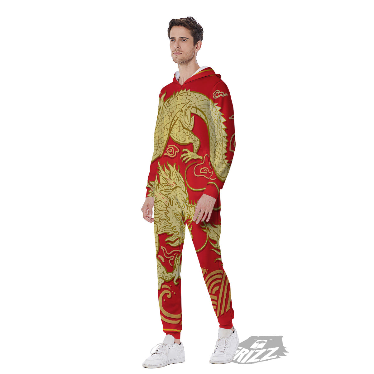 Zodiac Sign Chinese Dragon Print Men's Jumpsuit-grizzshop