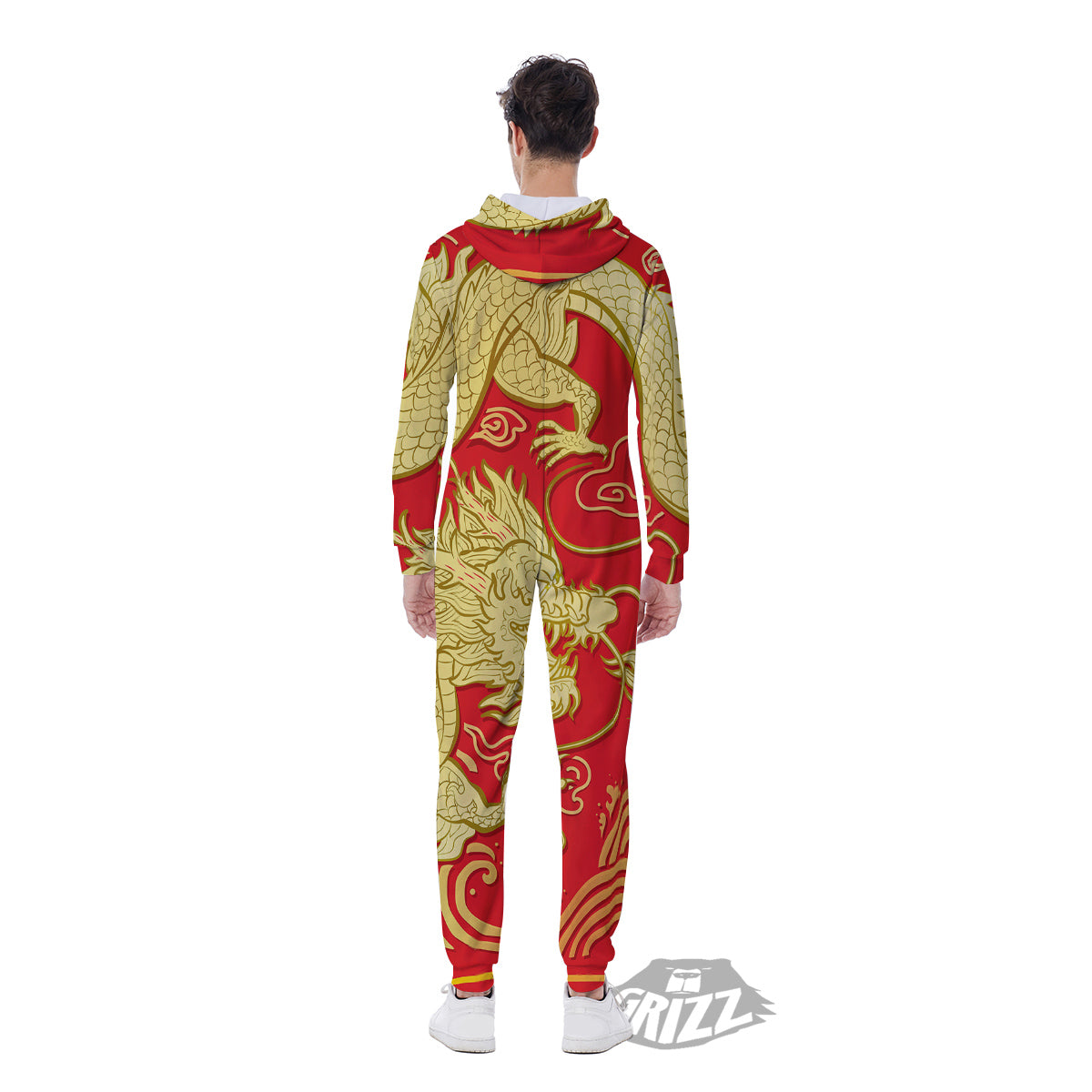 Zodiac Sign Chinese Dragon Print Men's Jumpsuit-grizzshop