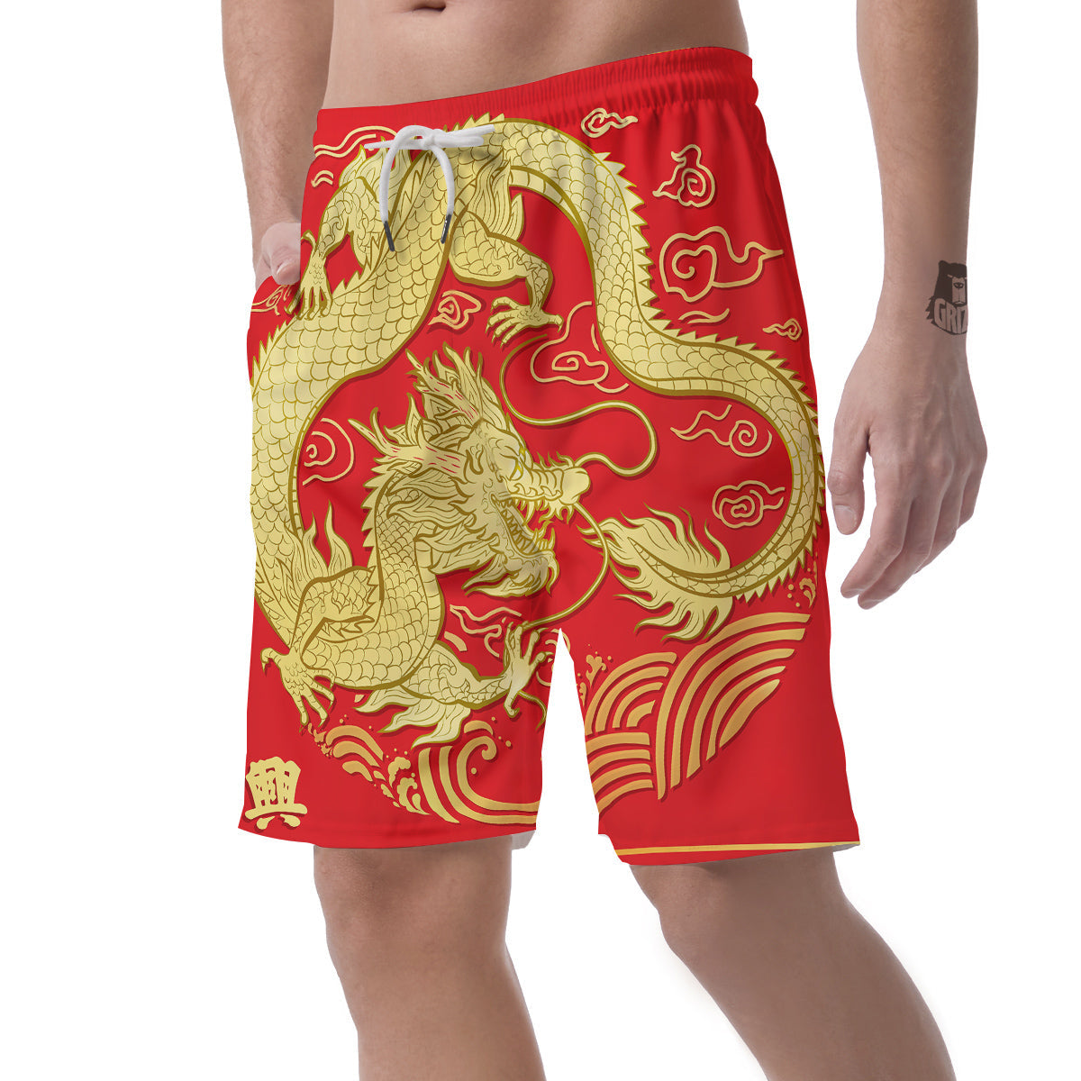 Zodiac Sign Chinese Dragon Print Men's Shorts-grizzshop