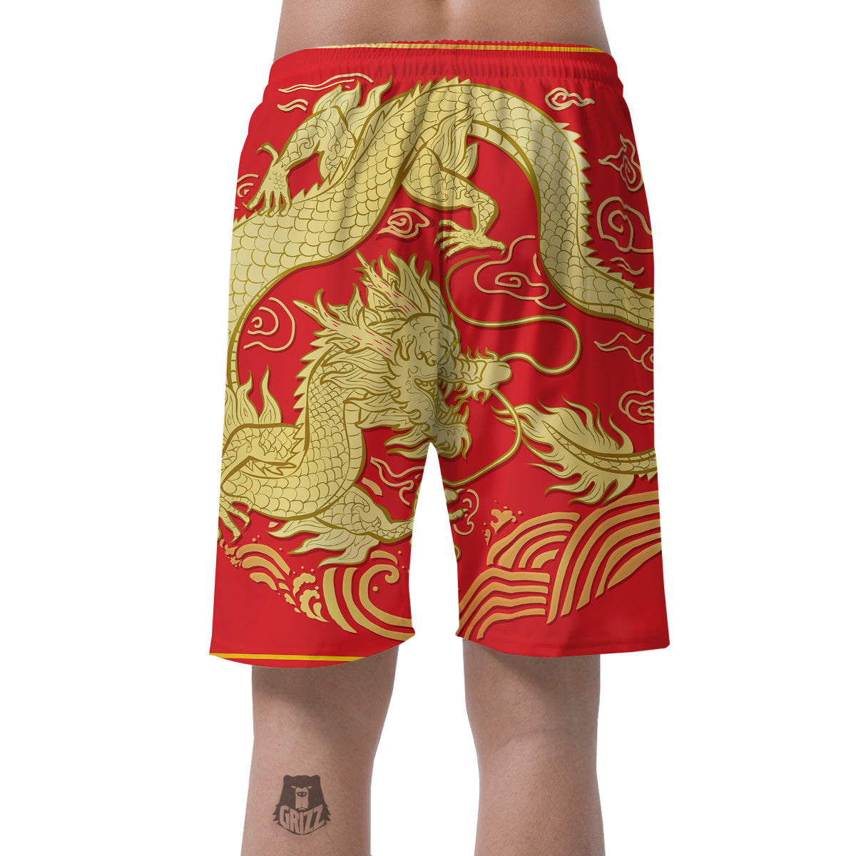 Zodiac Sign Chinese Dragon Print Men's Shorts-grizzshop