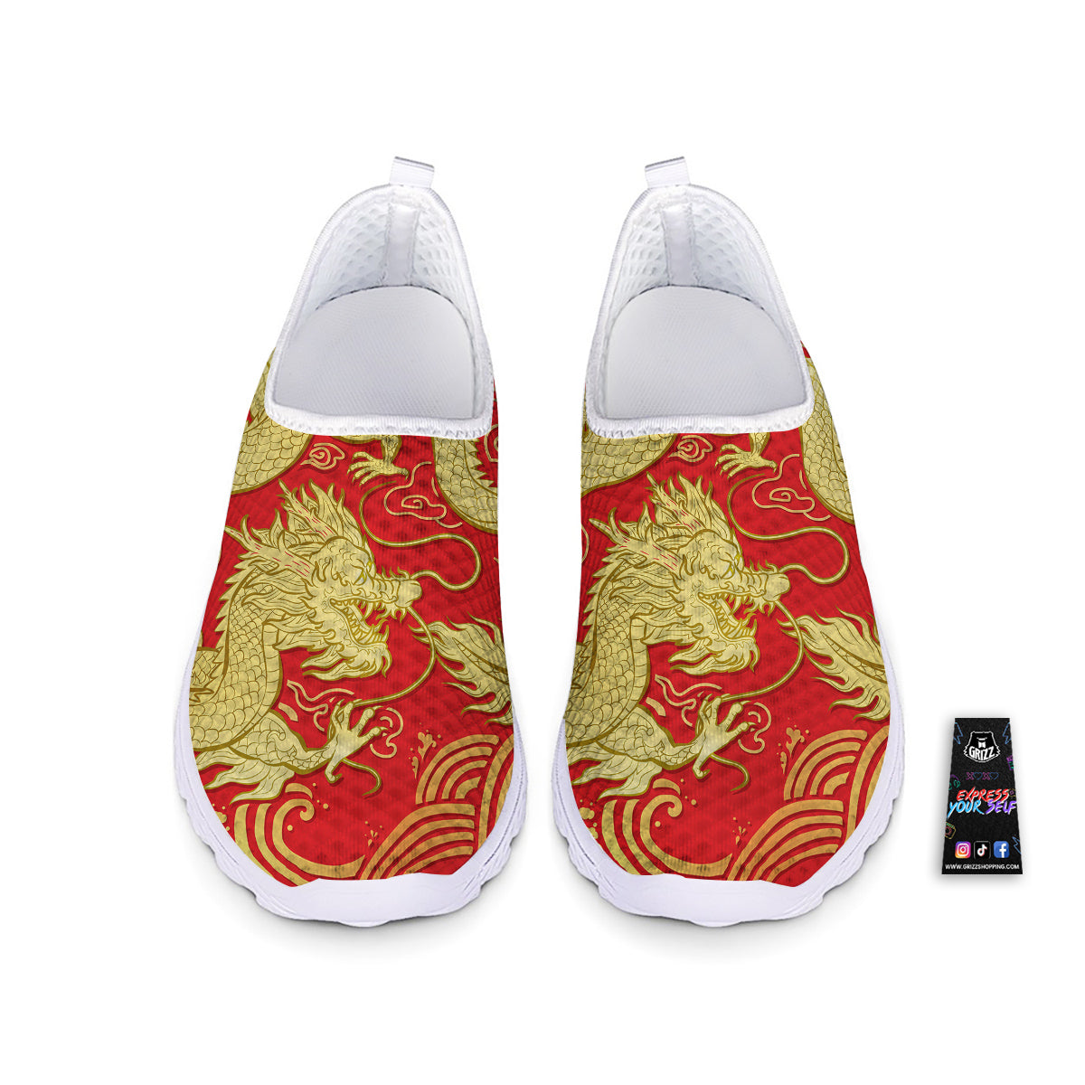 Zodiac Sign Chinese Dragon Print Nurse Shoes-grizzshop