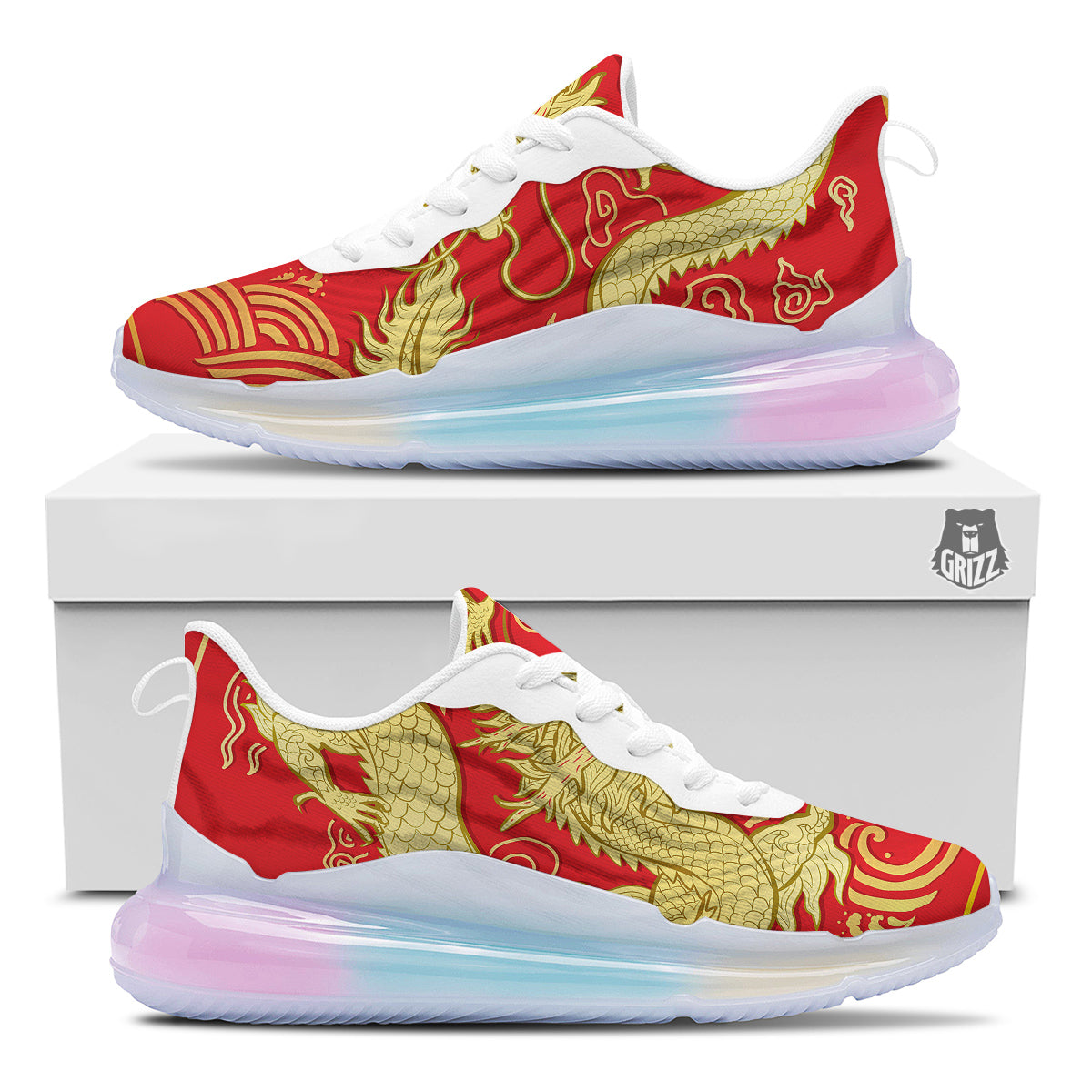 Zodiac Sign Chinese Dragon Print Running Sneakers-grizzshop