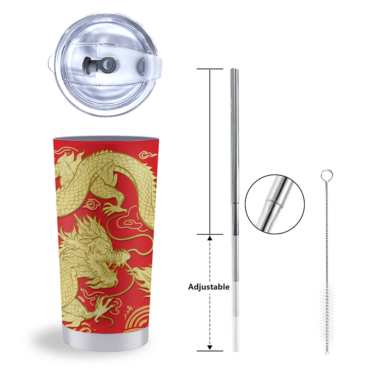 Zodiac Sign Chinese Dragon Print Tumbler-grizzshop