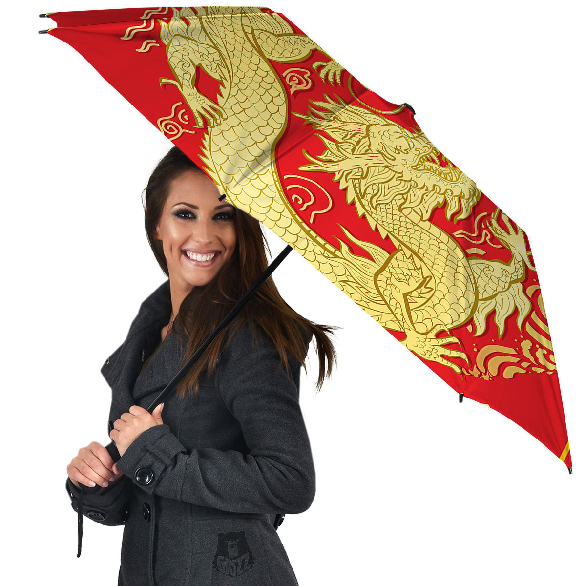 Zodiac Sign Chinese Dragon Print Umbrella-grizzshop