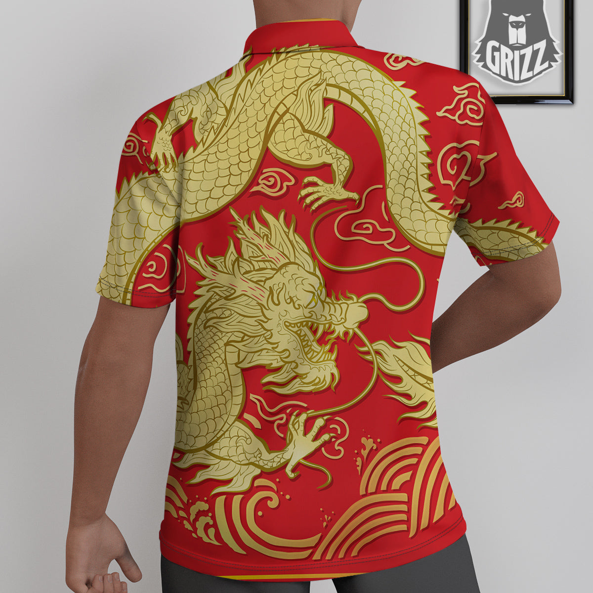 Zodiac Sign Chinese Dragon Print Untucked Shirts-grizzshop