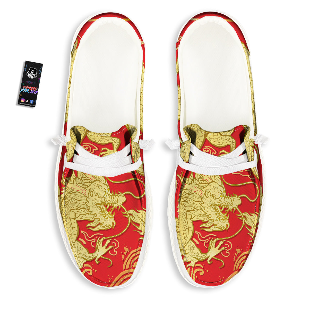 Zodiac Sign Chinese Dragon Print White Loafers-grizzshop