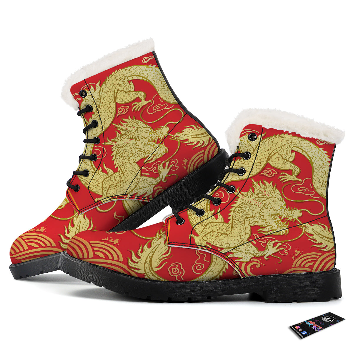Zodiac Sign Chinese Dragon Print Winter Boots-grizzshop