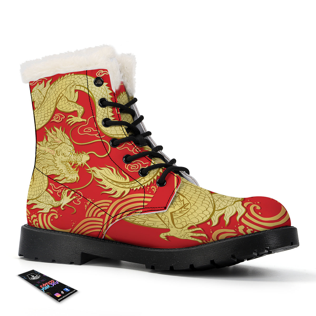 Zodiac Sign Chinese Dragon Print Winter Boots-grizzshop