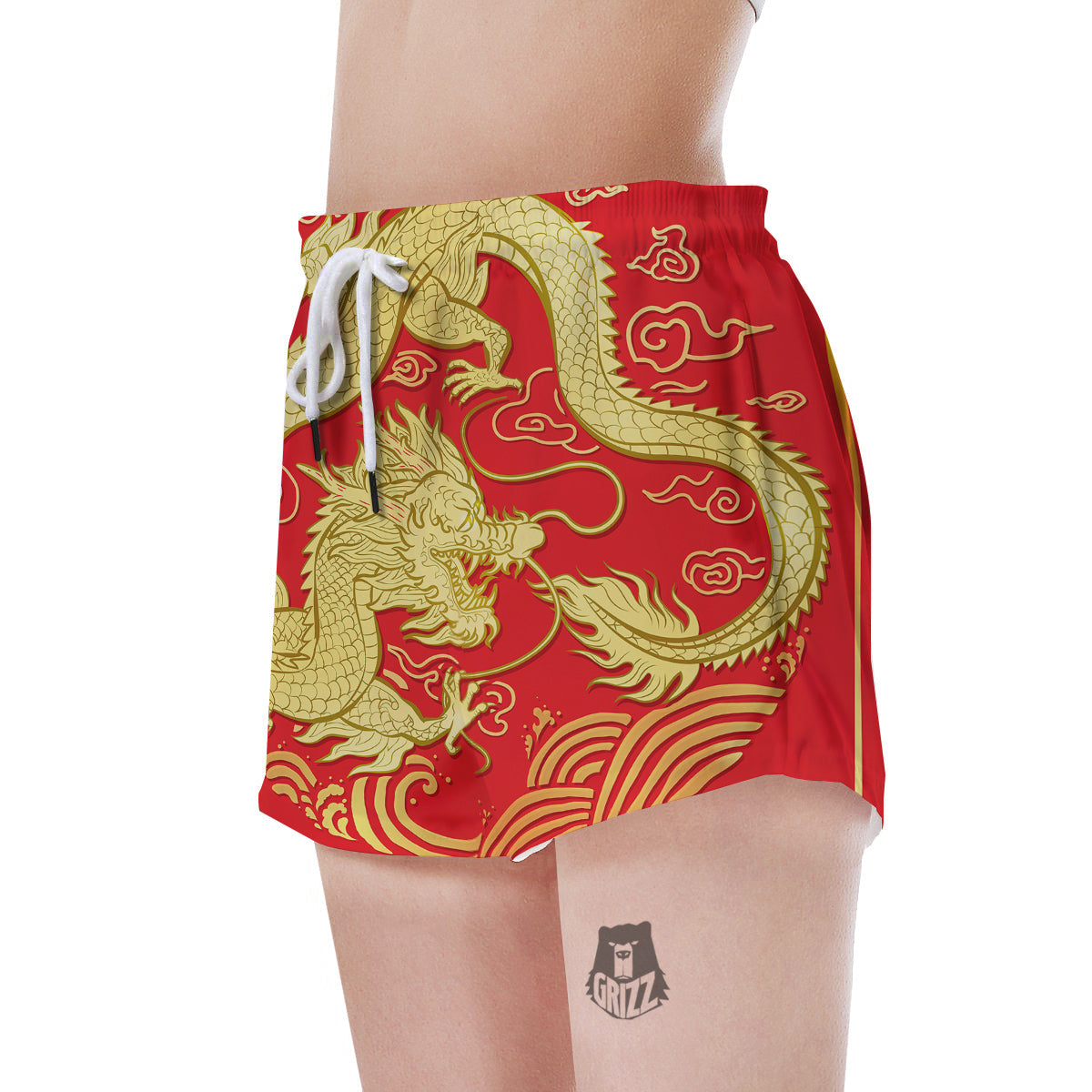 Zodiac Sign Chinese Dragon Print Women's Shorts-grizzshop
