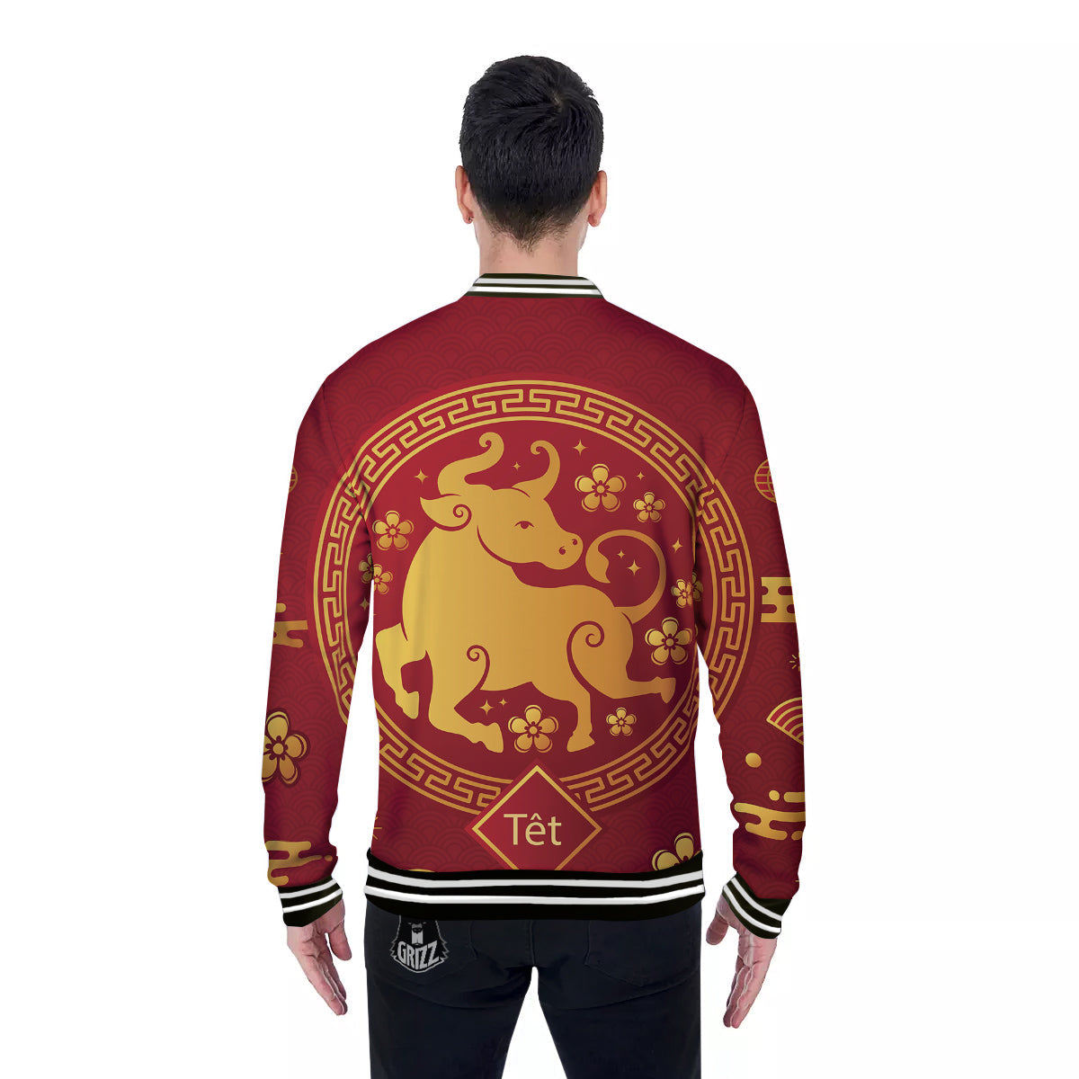 Zodiac Sign Chinese Ox Print Baseball Jacket-grizzshop