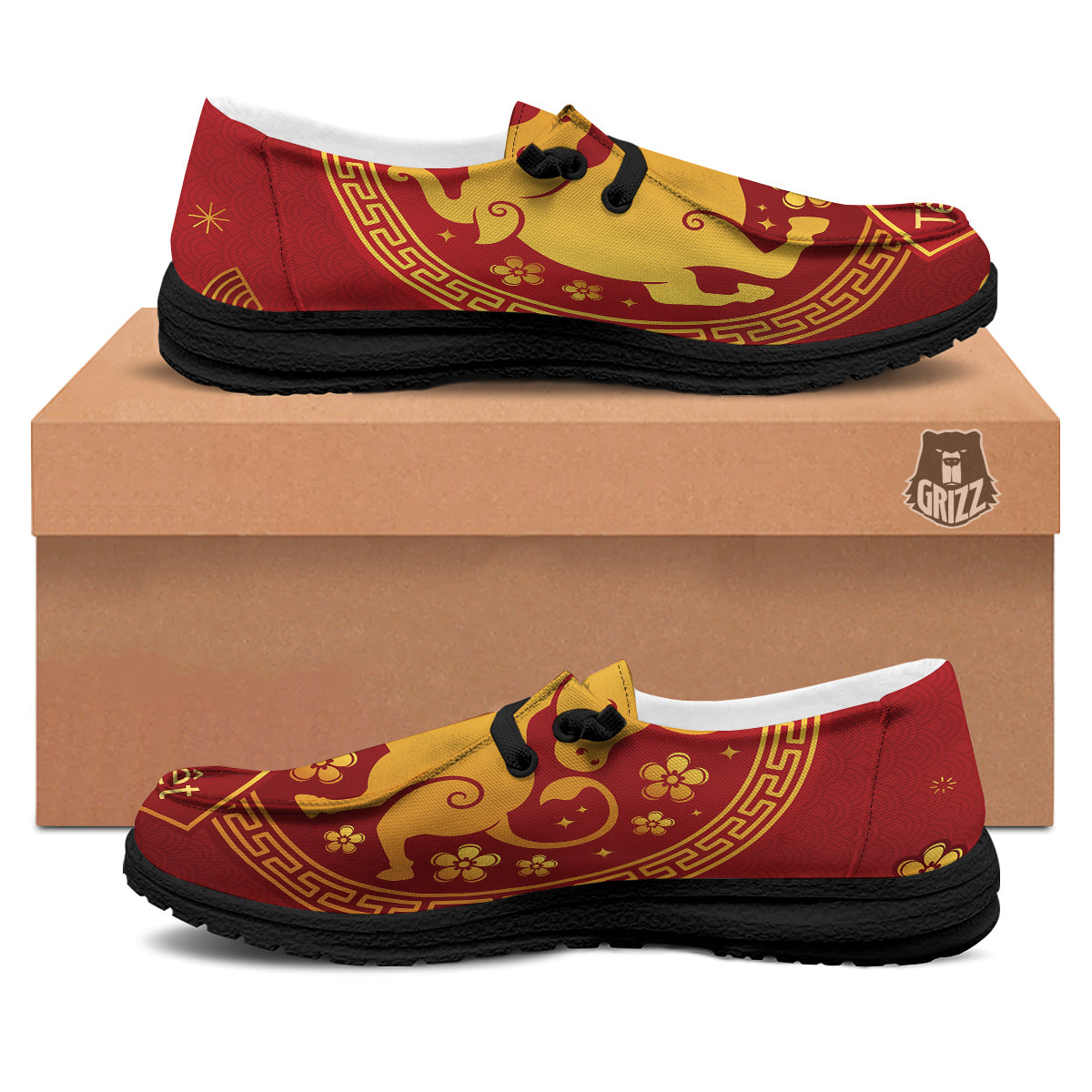 Zodiac Sign Chinese Ox Print Black Loafers-grizzshop