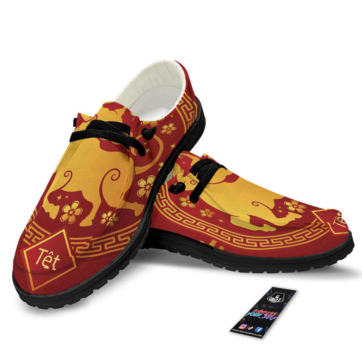 Zodiac Sign Chinese Ox Print Black Loafers-grizzshop