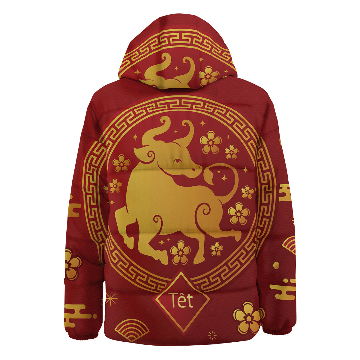 Zodiac Sign Chinese Ox Print Down Jacket-grizzshop