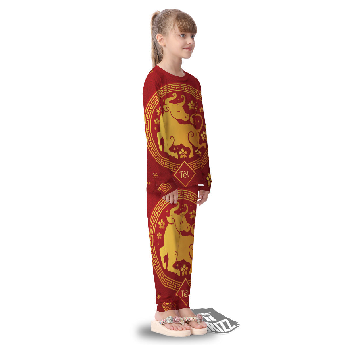 Zodiac Sign Chinese Ox Print Kid's Pajamas-grizzshop