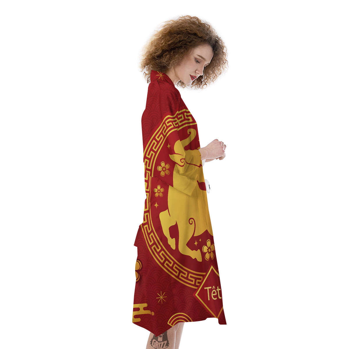 Zodiac Sign Chinese Ox Print Kimono-grizzshop