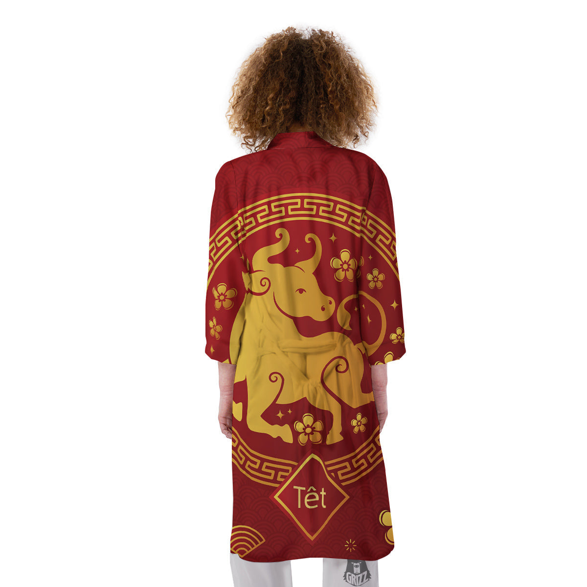 Zodiac Sign Chinese Ox Print Kimono-grizzshop