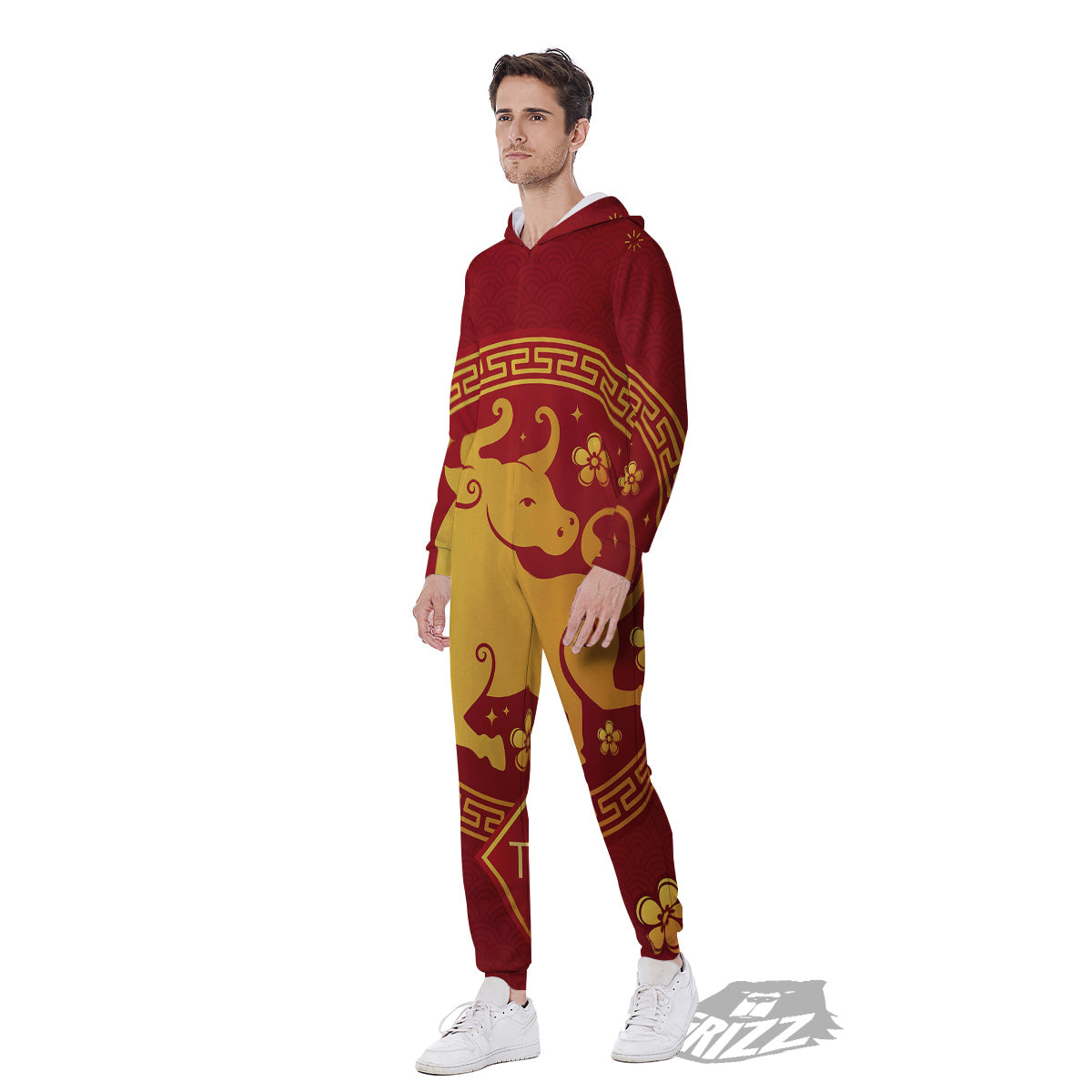 Zodiac Sign Chinese Ox Print Men's Jumpsuit-grizzshop