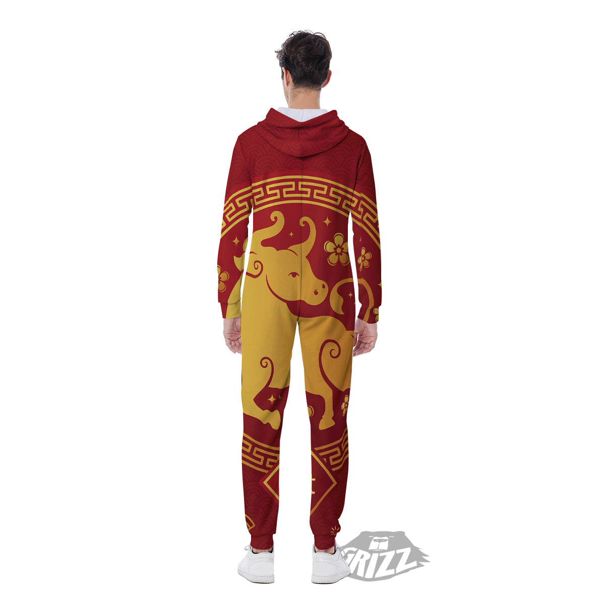 Zodiac Sign Chinese Ox Print Men's Jumpsuit-grizzshop