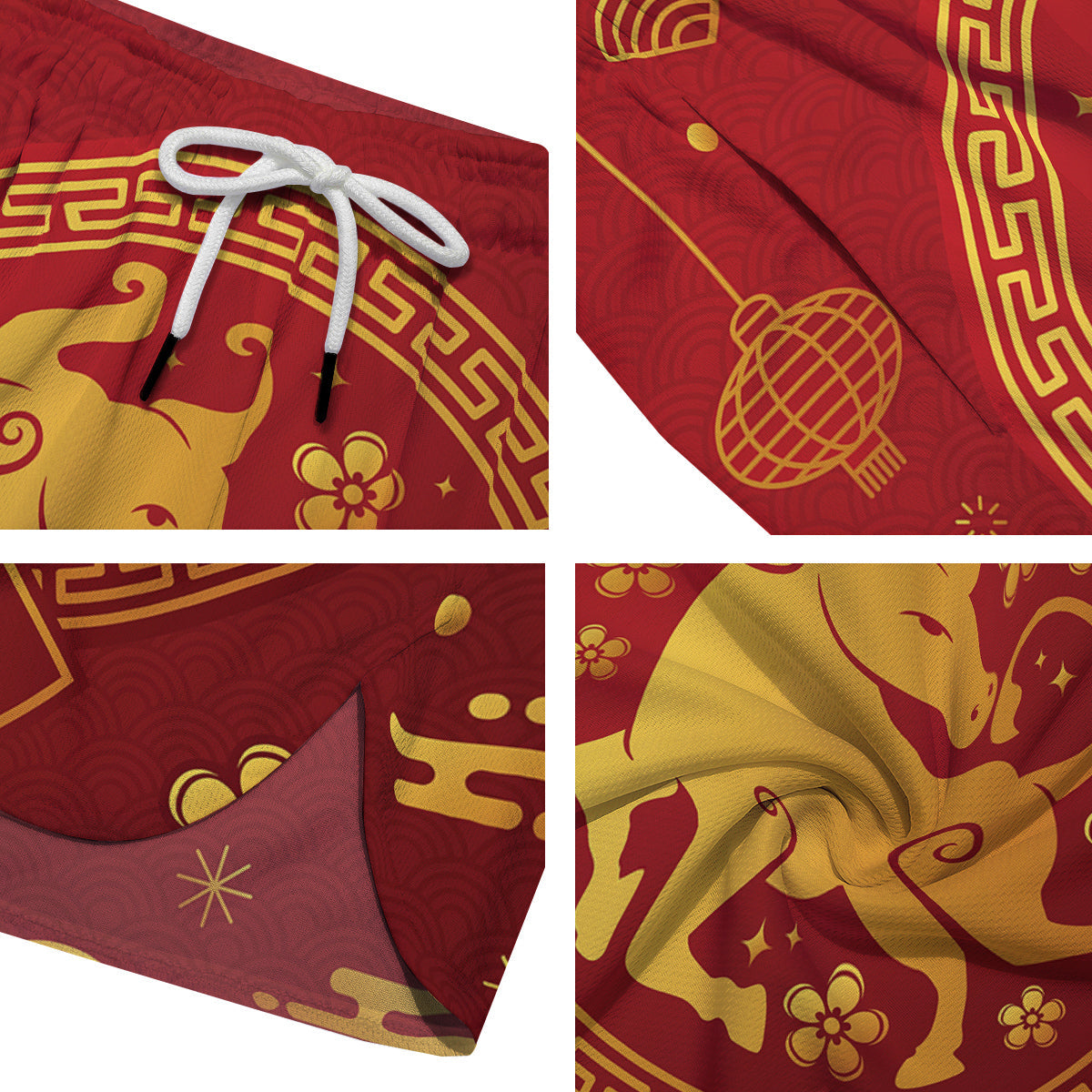 Zodiac Sign Chinese Ox Print Men's Running Shorts-grizzshop