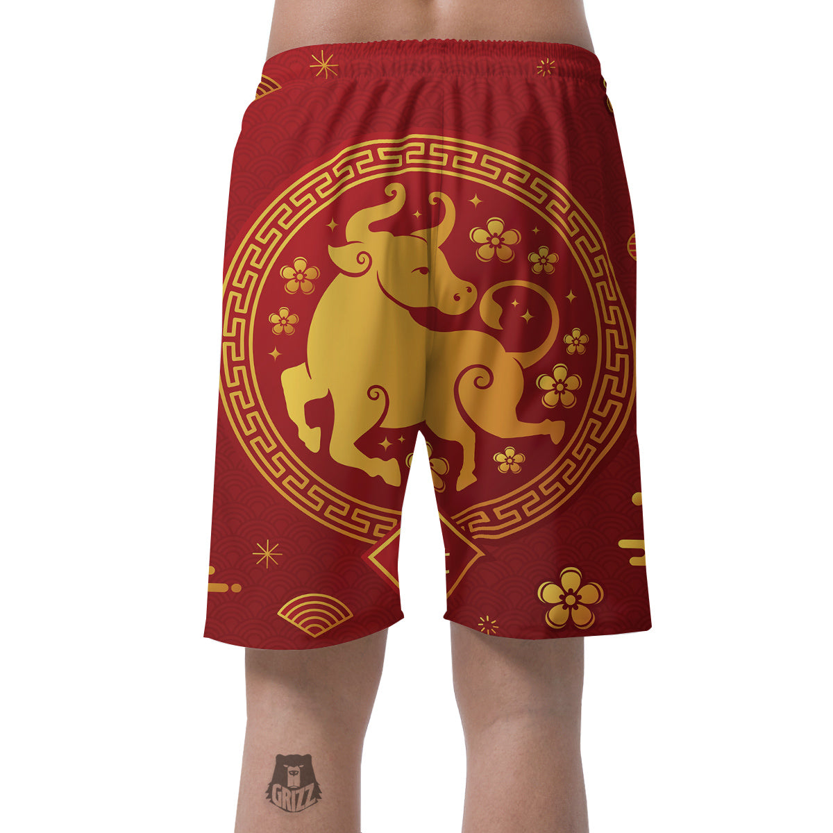 Zodiac Sign Chinese Ox Print Men's Shorts-grizzshop