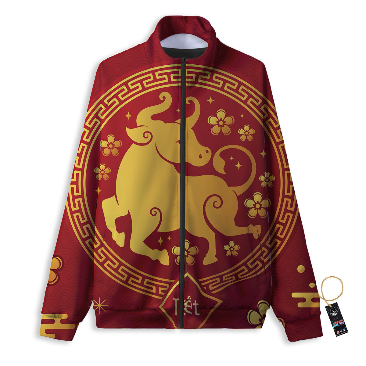 Zodiac Sign Chinese Ox Print Track Jacket-grizzshop