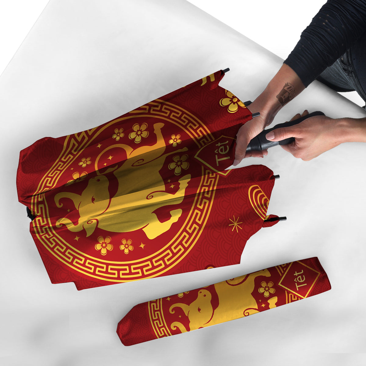 Zodiac Sign Chinese Ox Print Umbrella-grizzshop