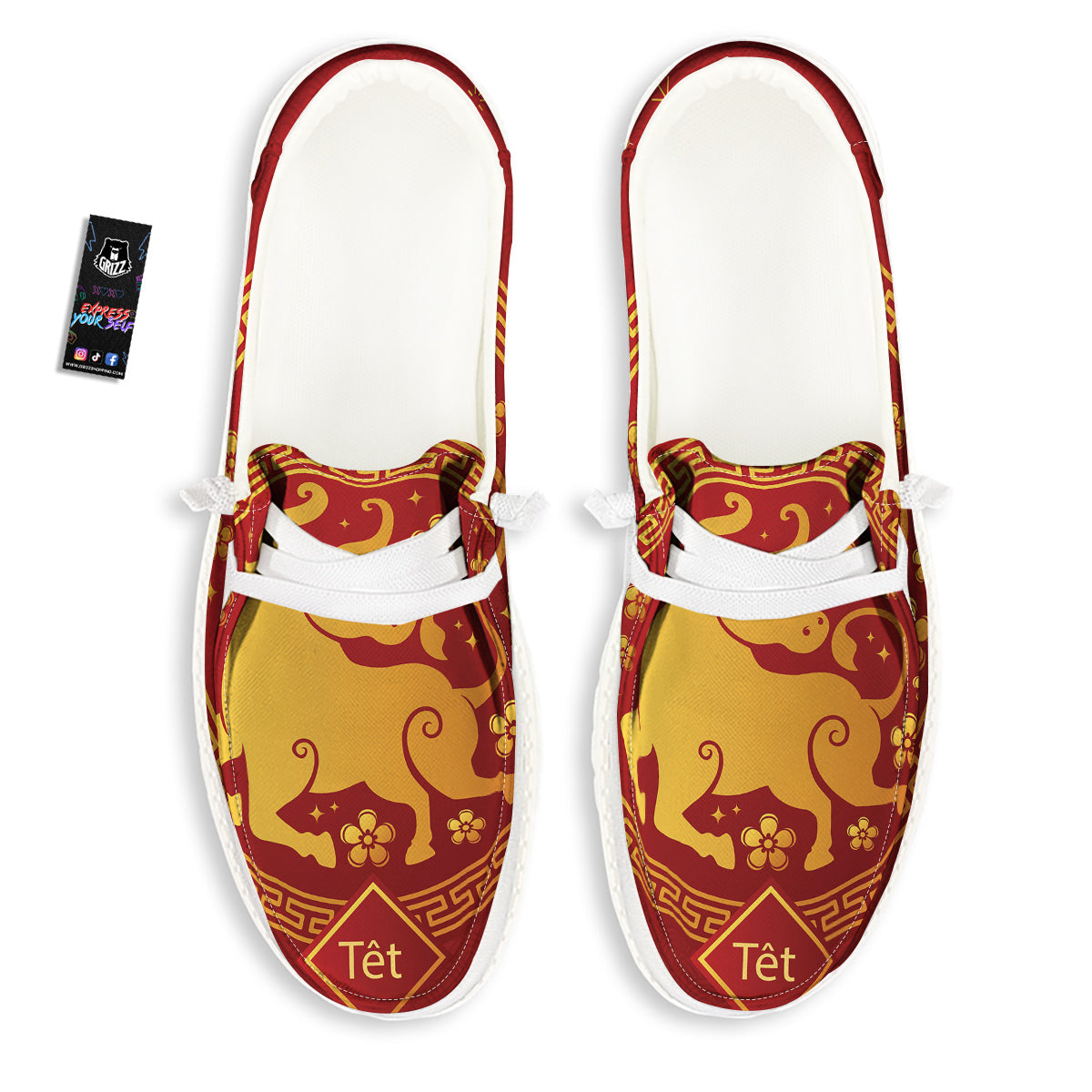 Zodiac Sign Chinese Ox Print White Loafers-grizzshop
