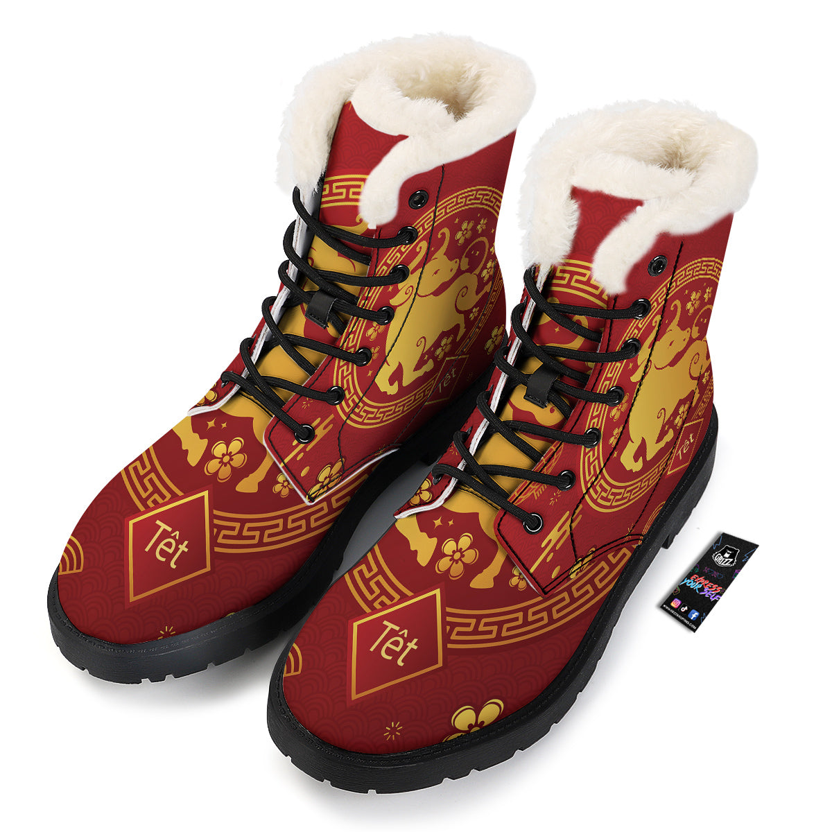 Zodiac Sign Chinese Ox Print Winter Boots-grizzshop