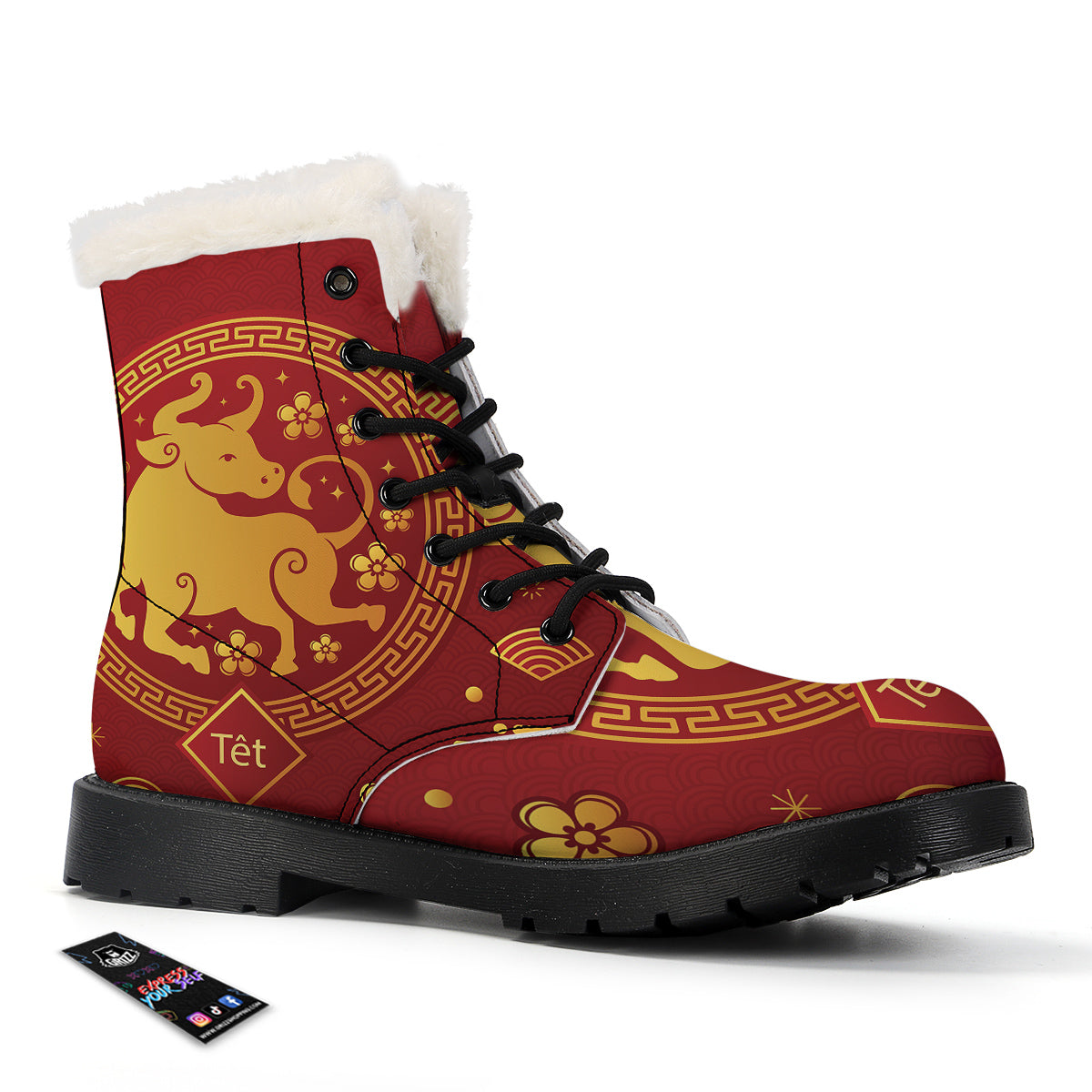 Zodiac Sign Chinese Ox Print Winter Boots-grizzshop