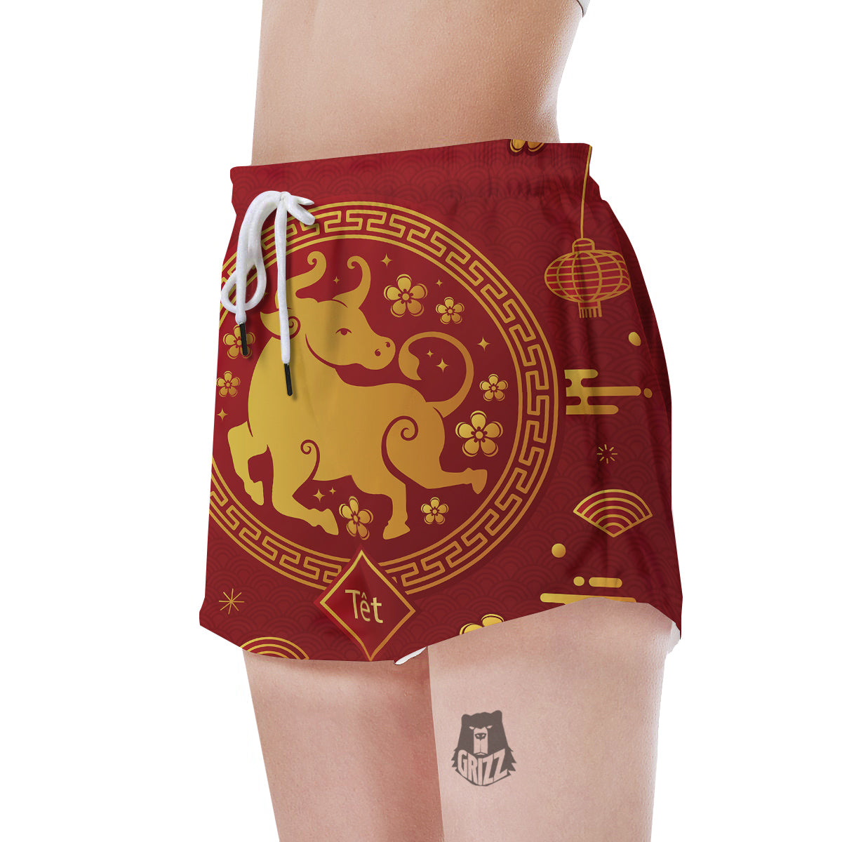 Zodiac Sign Chinese Ox Print Women's Shorts-grizzshop