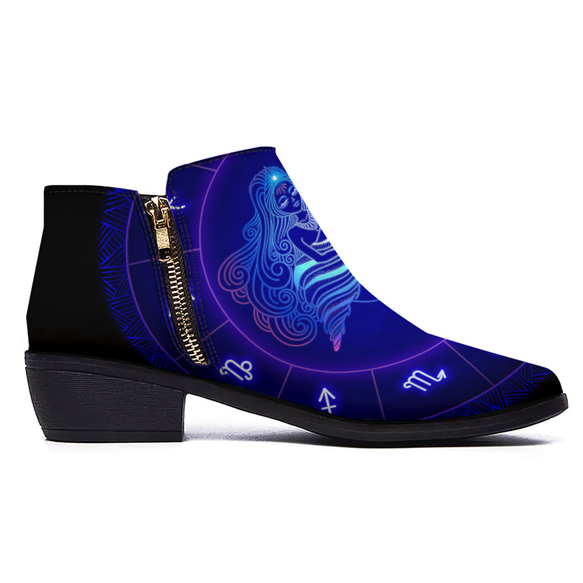 Zodiac Sign Dark Aquarius Print Ankle Boots-grizzshop