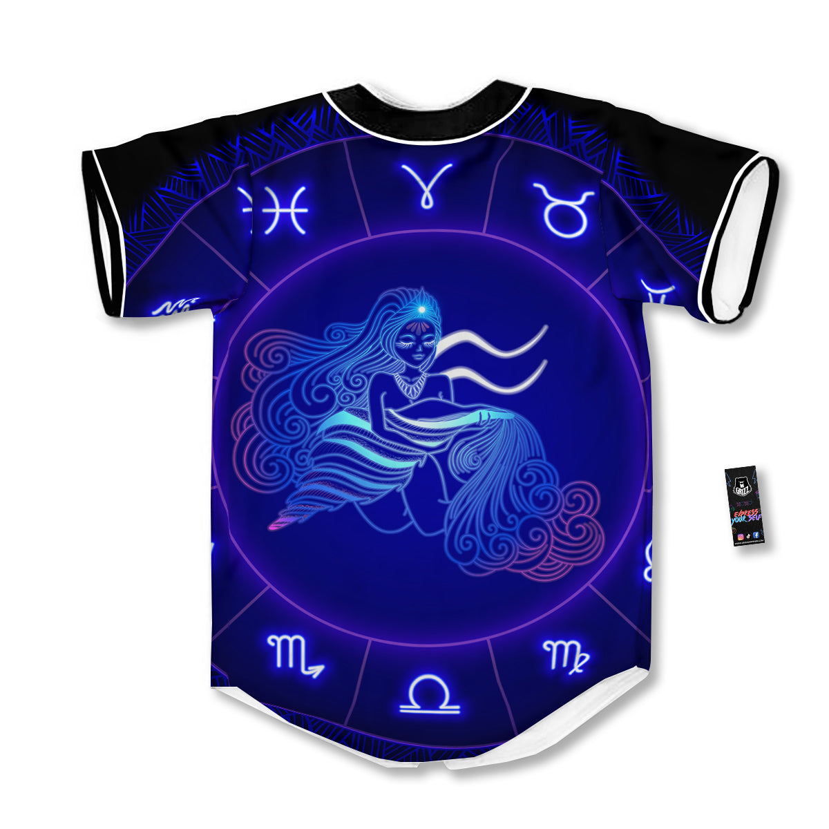 Zodiac Sign Dark Aquarius Print Baseball Jersey-grizzshop